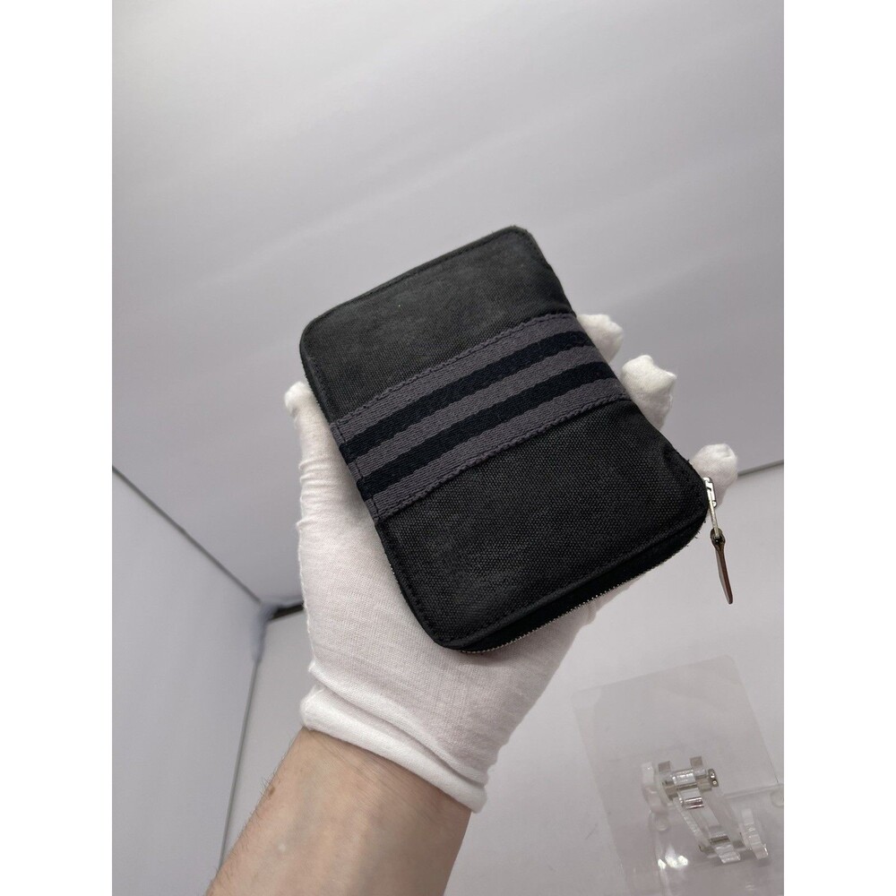 HERMES authentic bifold wallet Gray Made in France Fourre Tout cotton canvas - Picture 7 of 16